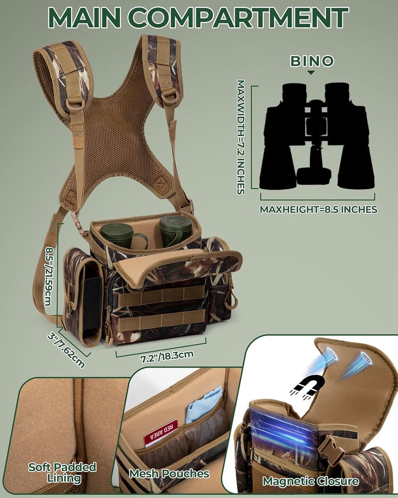 Smasrob Binocular Harness Chest Pack with Rangefinder Pouch, Magnetic Closure and Rain Cover, Bino Harness for Hunting, Hiking and Birdwatching, Camouflage - Image 2